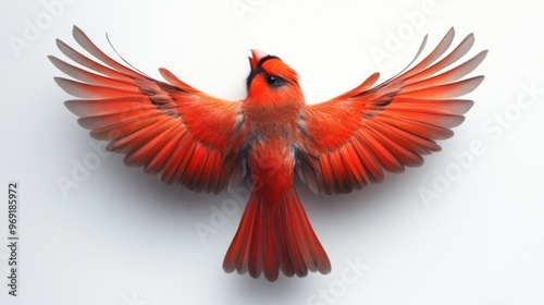 Cardinal bird flying with wings spread isolated background