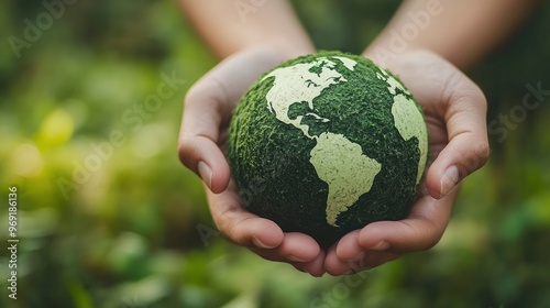 business hands holding the green world for the Sustainable Development Goals.Corporate social responsibility CSR.World Environment Day. Responsibility for the environment. with generative ai