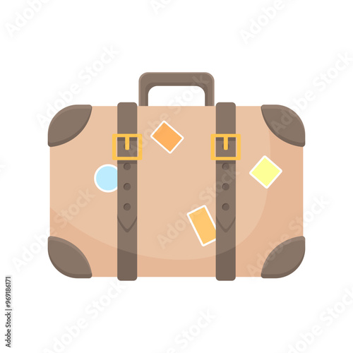 Hand luggage suitcase in cartoon style on a white isolated background. Air baggage. Classic travel bag.