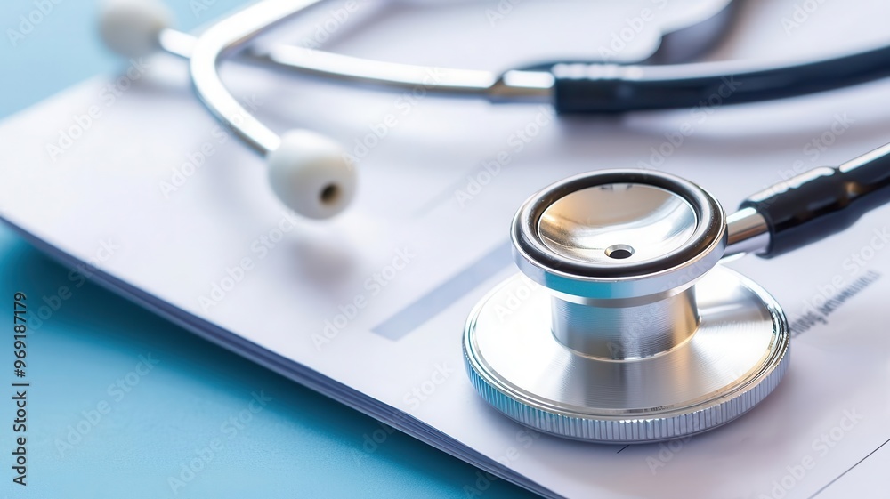 Stethoscope lying on a medical chart in a hospital, Medical equipment, healthcare, diagnostics