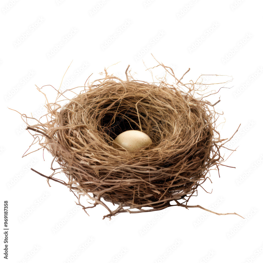 Bird's Nest With Single Egg On Isolated Background. Nature And Wildlife Bird's Nest With Single Egg On Isolated Background. Nature And Wildlife