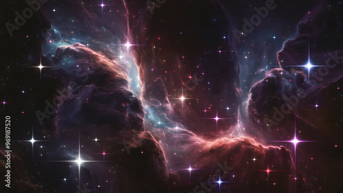 A cosmic landscape with thousands of bright stars 