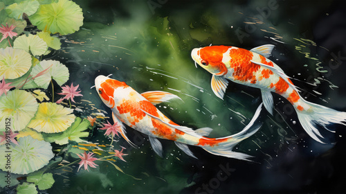 carp fish swimming in river on background