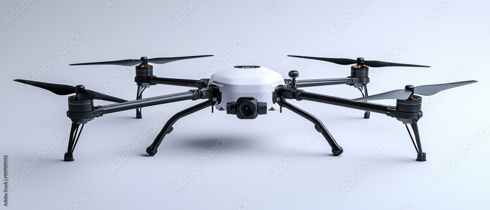 White and Black Drone with Four Propellers White and Black Drone with Four Propellers