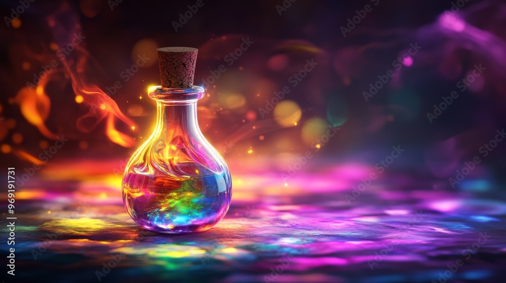 Glowing potion bottle with vibrant colors, magical Glowing potion bottle with vibrant colors, magical
