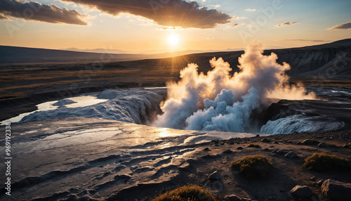 Geyser Field Enigmas in Cloudy Summer: The Pathfinder's Sojourn Surrounded in Landslide photo