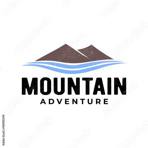 Illustration of a mountain on the top of water. adventure logo for outdoor activity company.