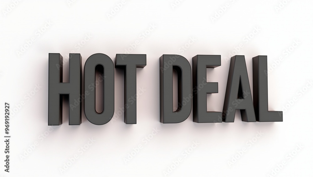 3D HOT DEAL sign in black with glowing edges on white background 3D HOT DEAL sign in black with glowing edges on white background