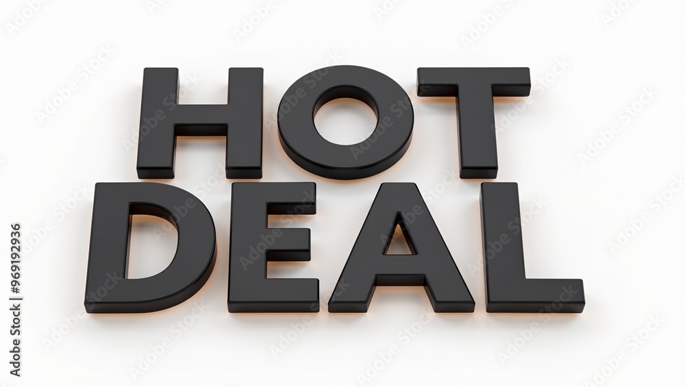 3D HOT DEAL sign in black with glowing edges on white background 3D HOT DEAL sign in black with glowing edges on white background