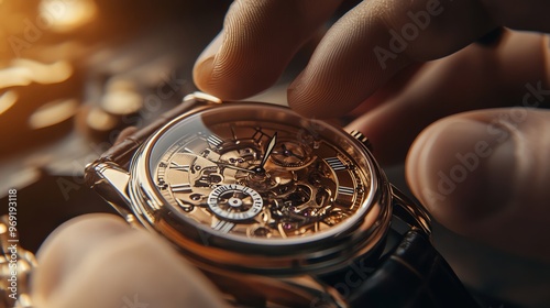 A watchmaker adjusts the time on a luxury watch.