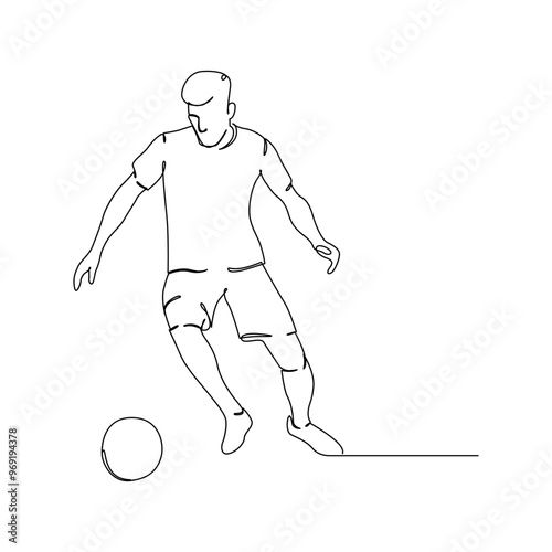 Soccer players, Continuous one line drawing, playing football simple line art vector design.