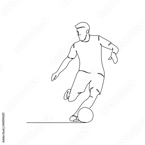 Soccer players, Continuous one line drawing, playing football simple line art vector design.