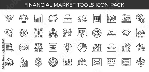 financial market tools concepts line icon set