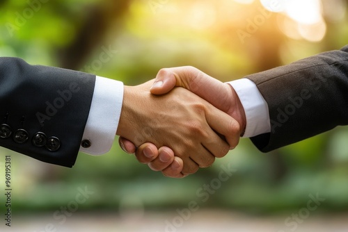 Businessman handshake for teamwork of business merger and acquisition,successful negotiate,hand shake,two businessman shake hand with partner to celebration partnership with generative ai