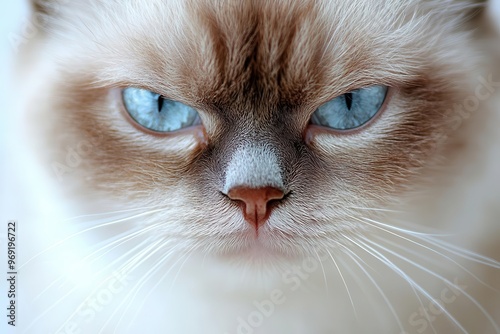 feline attitude closeup of grumpy cat face expressive eyes crisp white background humorous characterfilled portrait highly detailed fur texture photo