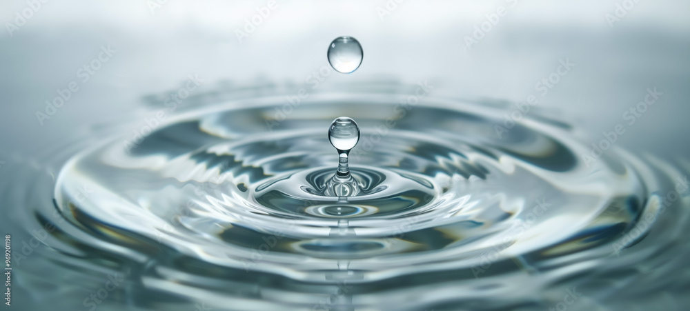 Close-up of water drop creating ripples in a calm surface