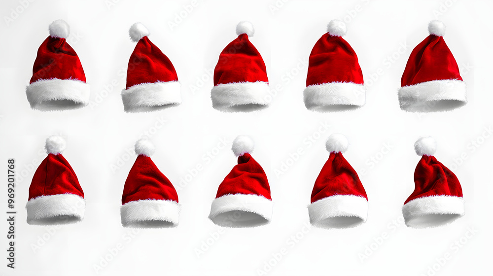 set collection of red santa claus christmas hat seasonal design pattern isolated white background set collection of red santa claus christmas hat seasonal design pattern isolated white background