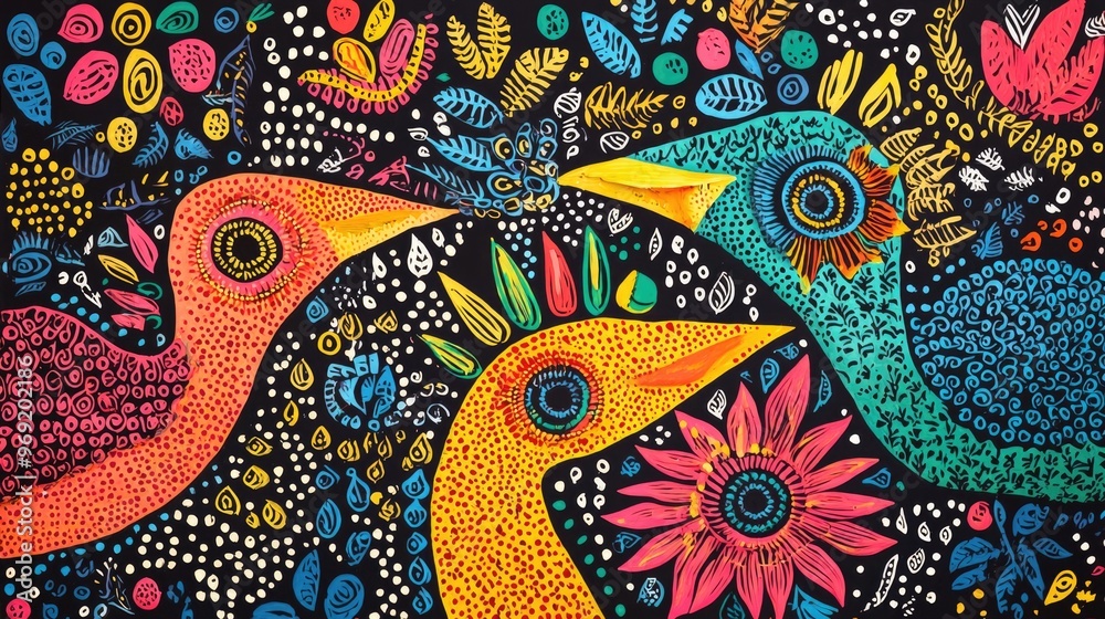Vibrant Gond tribal art patterns from India Vibrant Gond tribal art patterns from India
