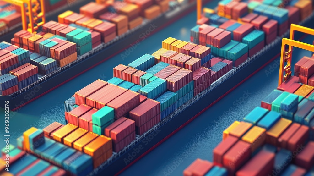 Obraz premium 3D rendered import-export logistics, flat design, visualizing global cargo transport