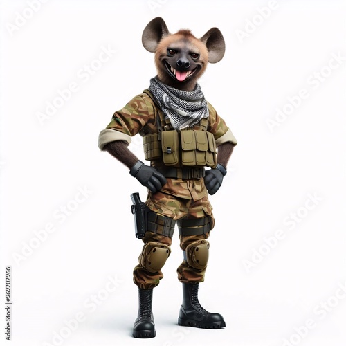 Animals in military clothes on a white background
 photo