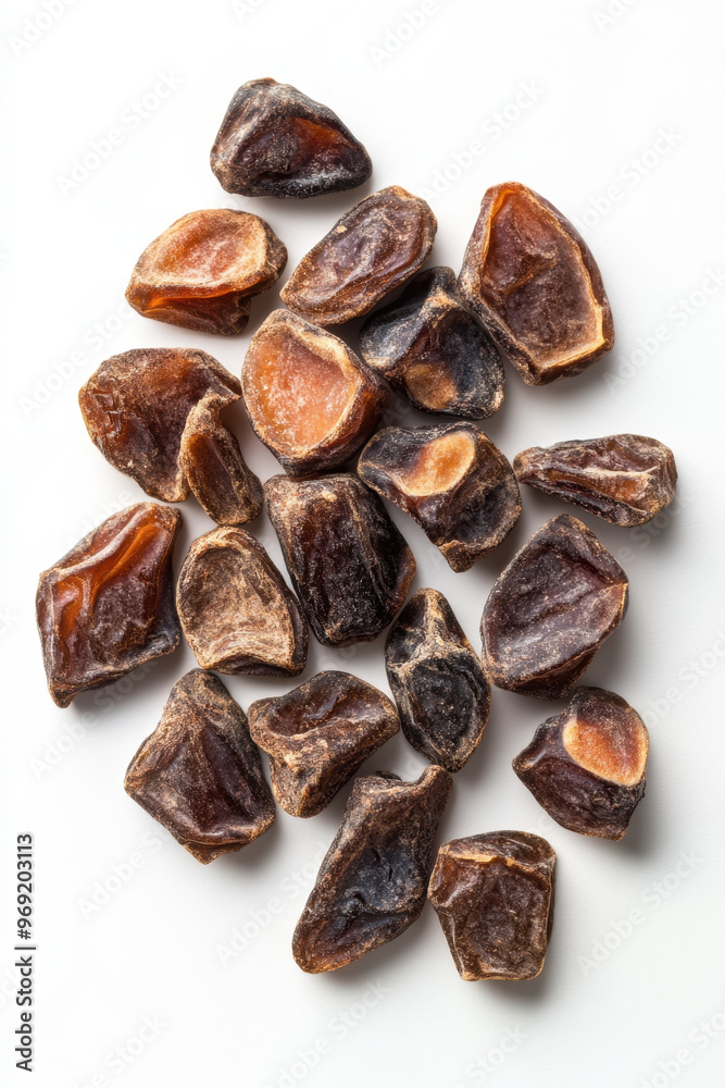 Obraz premium Dried Dates, Isolated dried date fruits on a white background, perfect for culinary or health-related projects Ideal for stock photography use