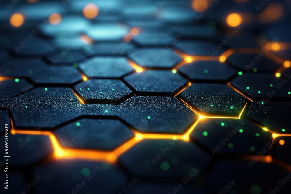 futuristic green hexagonal pattern on black background glowing neon edges creating depth and dimension abstract technological concept with honeycomblike structure futuristic green hexagonal pattern on black background glowing neon edges creating depth and dimension abstract technological concept with honeycomblike structure