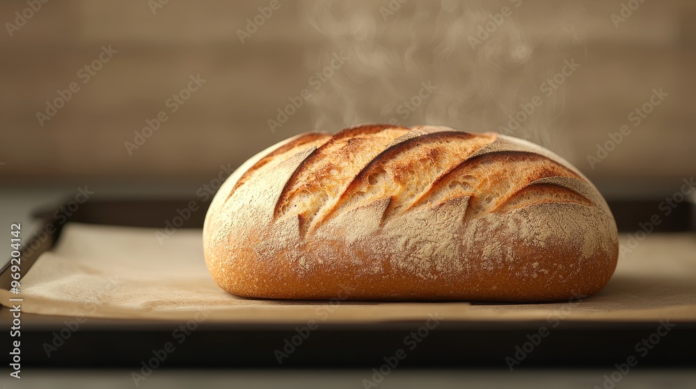 Warm and Fresh 3D Loaf of Bread with Steam in Cozy Bakery Atmosphere. Warm and Fresh 3D Loaf of Bread with Steam in Cozy Bakery Atmosphere.