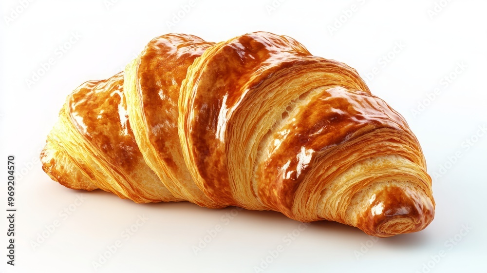 Golden Flaky Croissant on White Background with Glossy Texture Golden Flaky Croissant on White Background with Glossy Texture
