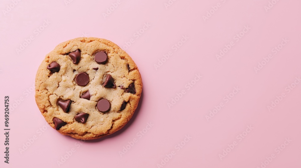 Homey Comfort: 3D Chocolate Chip Cookie on Soft Pastel Background with Copy Space for Text Homey Comfort: 3D Chocolate Chip Cookie on Soft Pastel Background with Copy Space for Text