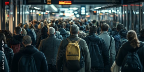 Crowd of people walking in a station.