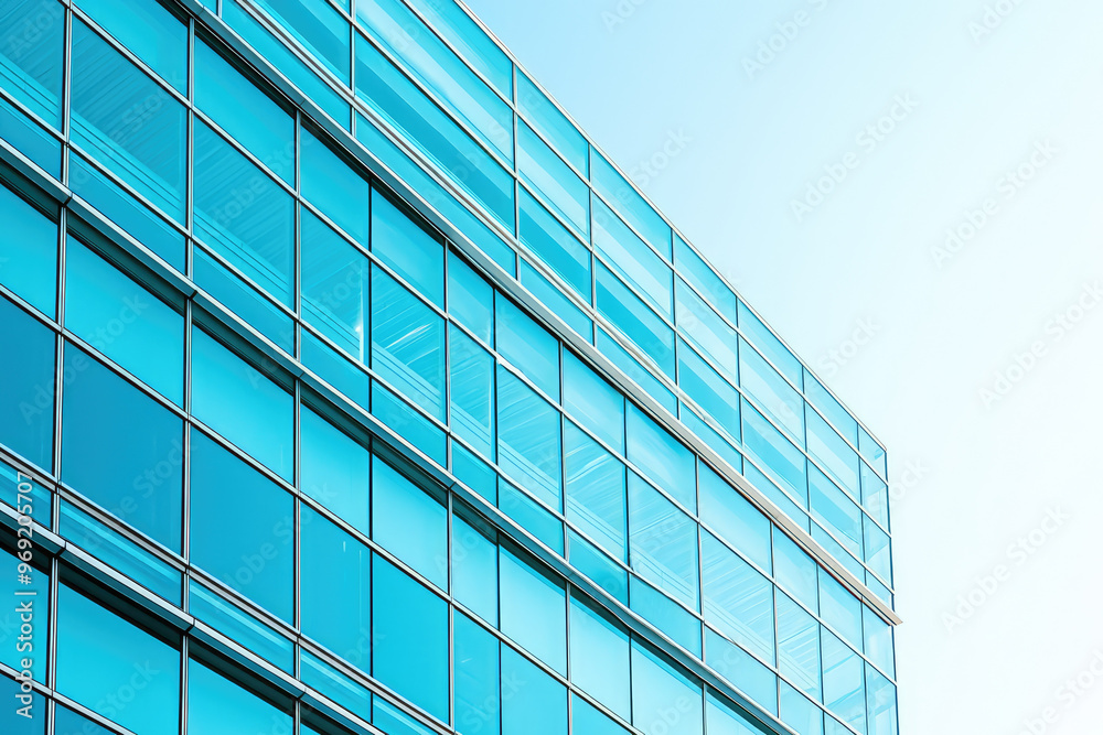 Modern office building with sleek glass facade reflecting sky Modern office building with sleek glass facade reflecting sky