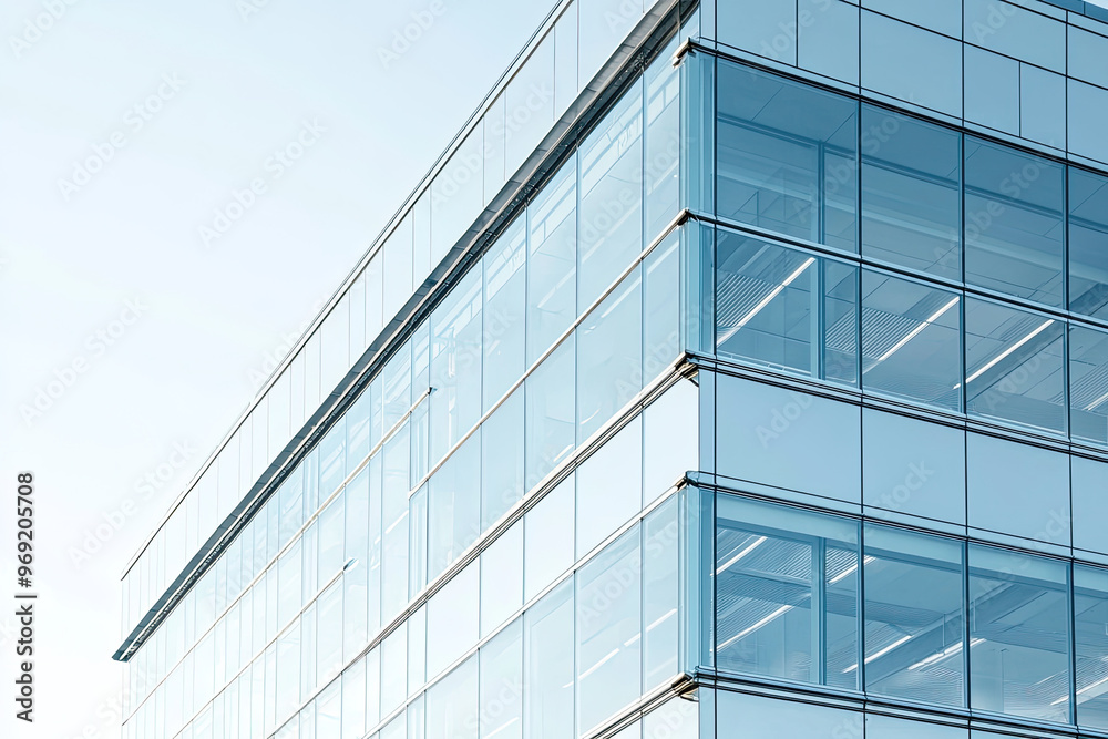 A modern office building with sleek glass architecture and bright reflections A modern office building with sleek glass architecture and bright reflections