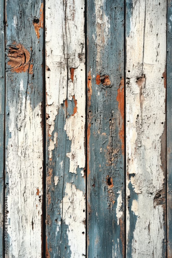 Weathered Wooden Plank, Flat lay image of a rustic wooden plank with peeling paint, showcasing a vintage and distressed appearance, perfect for various design projects Weathered Wooden Plank, Flat lay image of a rustic wooden plank with peeling paint, showcasing a vintage and distressed appearance, perfect for various design projects