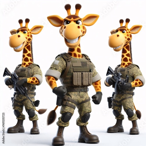 Animals in military clothes on a white background
 photo