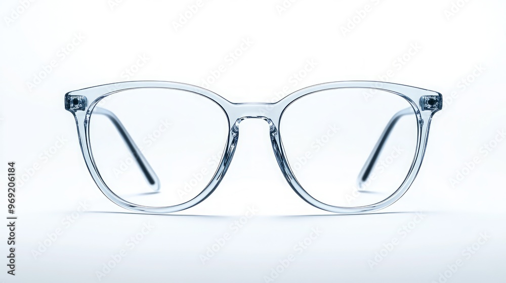 Fototapeta premium Clear Blue Rimmed Eyeglasses on White Background