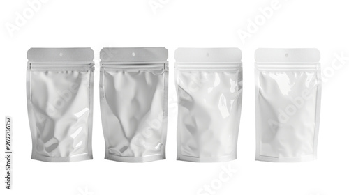 Set of white doypack foil food pack on transparent background