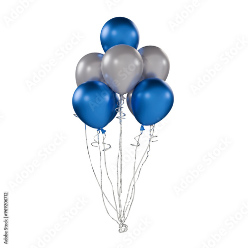 blue and grey party balloons, transparent background isolated png