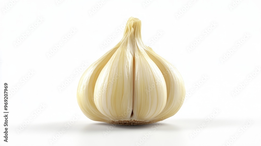 Obraz premium Single Garlic Bulb Isolated on White Background