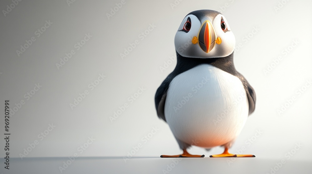 Obraz premium A Curious Puffin Posing on a White Background