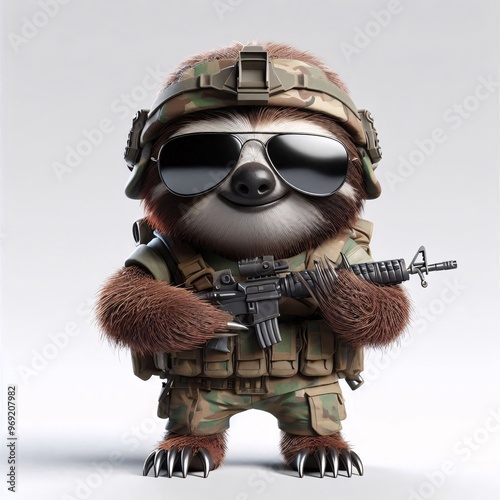 Animals in military clothes on a white background
 photo