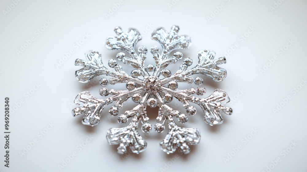 Fototapeta premium Silver Snowflake Ornament on White Background