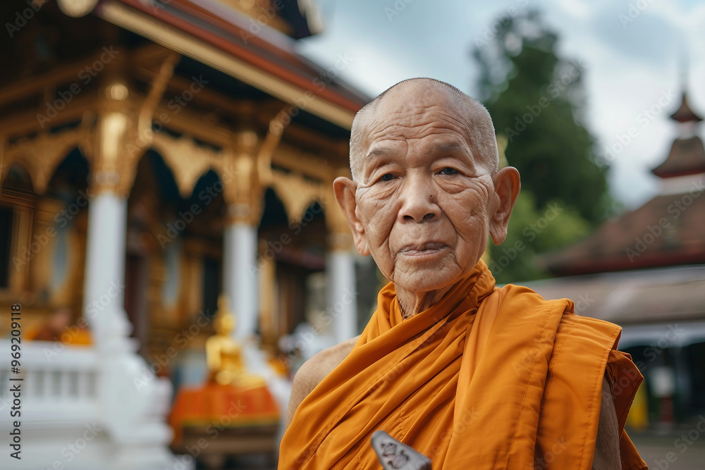 Naklejka premium Generative AI image of monk meditating peace and harmony