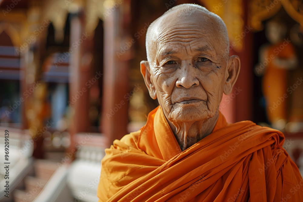 Naklejka premium Generative AI image of monk meditating praying for peace and harmony