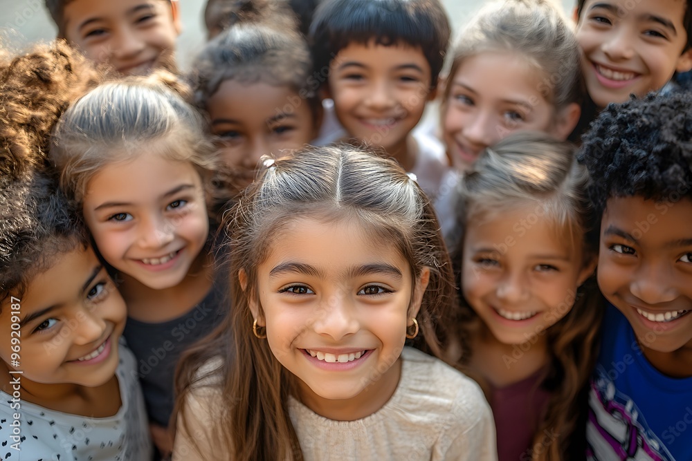 Group of smiling children posing together joyfully. Group of smiling children posing together joyfully.