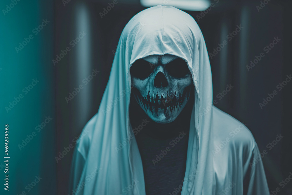 Funny people kids animals wearing halloween ghost costume celebrating, Generative AI