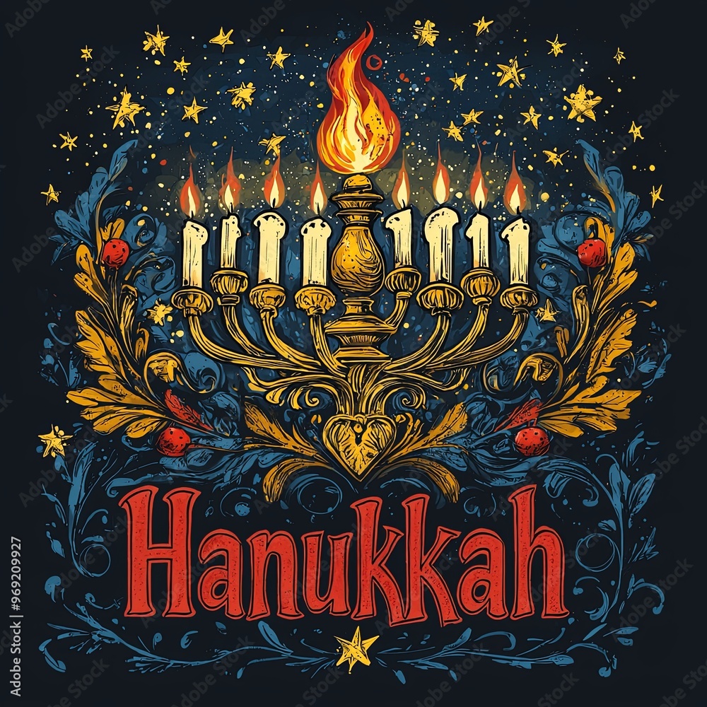 A Hanukkah menorah featuring one central large flame surrounded by red accents, celebrating the festival of lights with symbols of joy and tradition. A Hanukkah menorah featuring one central large flame surrounded by red accents, celebrating the festival of lights with symbols of joy and tradition.