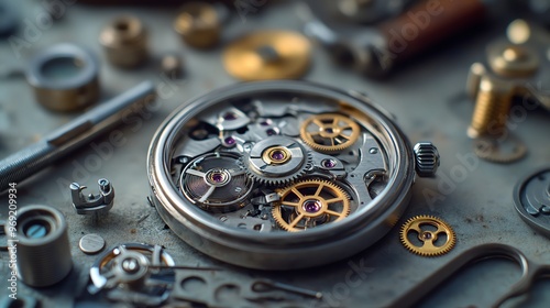 Wallpaper Mural A watchmaker's workbench with a disassembled pocket watch and tools. Torontodigital.ca