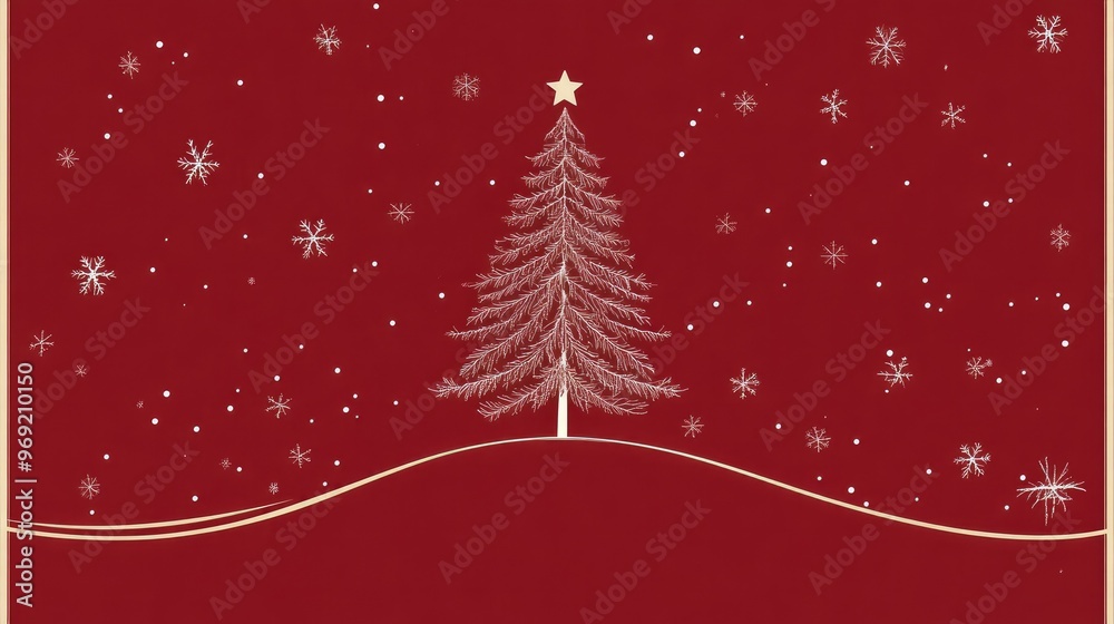 A Christmas card with a red background and subtle snowflake patterns, showcasing a simple tree illustration and elegant holiday text A Christmas card with a red background and subtle snowflake patterns, showcasing a simple tree illustration and elegant holiday text