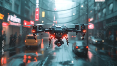 Wallpaper Mural Futuristic AI-driven emergency response networks coordinating drones and vehicles during disasters Torontodigital.ca