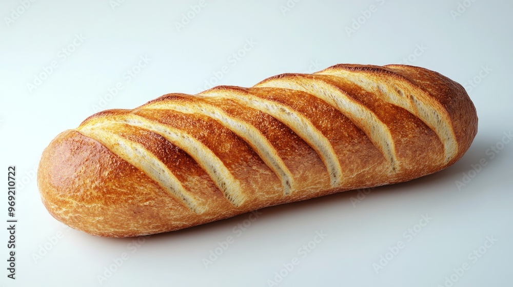 Crusty Homemade Baguette Bread On White Background Crusty Homemade Baguette Bread On White Background